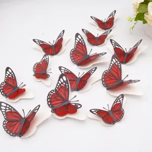 Set van 3D uitgeholde parelmoer papier vlinder muursticker voor huis bruiloft decor