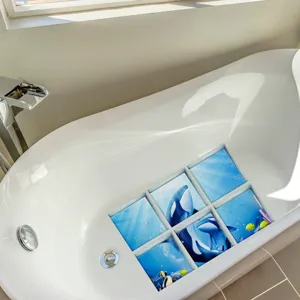 Detailed view of non-slip bathtub stickers featuring ocean whale pattern for safe daily bath.