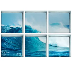 Detailed view of 3D ocean wave bathtub anti-slip stickers, decorative waterproof floor decals.