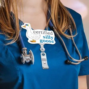 Cute silly goose badge reel retractable nurse badge holder for work student card ID badge