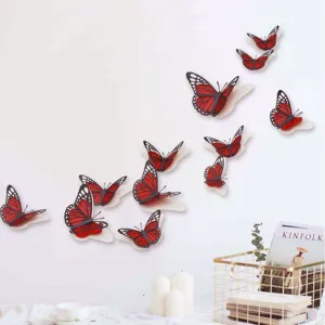 3D holle vlinder muursticker scène detail, rood en zwart gelaagd design voor decoratie