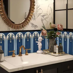 Adesivi per piastrelle arco blu oro vintage autoadesivo impermeabile parete cucina bagno