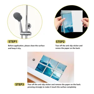 Detail view showing step-by-step installation guide for anti-slip bathtub stickers with wave design.