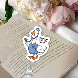 Cute nurse goose ID card holder with retractable reel badge clip, perfect for office and school use.