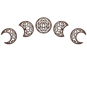 Wooden hollow moon phase wall hanging set, detailed view of 3D decorative panels for home decor.