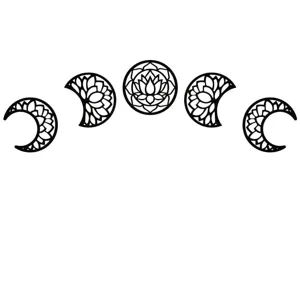 Wooden moon phase wall hanging set, hollow carved lotus moon cycle home decor details.