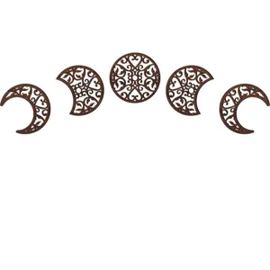 Wooden moon phase wall hanging 3d hollow moon cycle decoration set for home room decor
