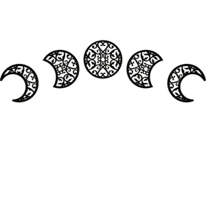 Wooden moon phase wall hanging decor set, carved crescent moon art for home bedroom background.