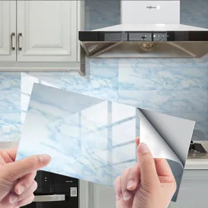 Waterproof Marble Tile Stickers PVC Self Adhesive Wall Decals Removable Wall Papers For Kitchen Bathroom Home Decoration