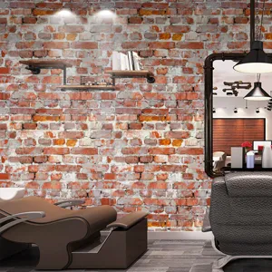 Carta da parati adesiva effetto mattone rosso per decorazione interni casa e salone stile
