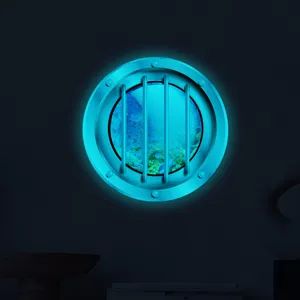 Luminous porthole wall sticker showing ocean underwater view for kids room decor detail.