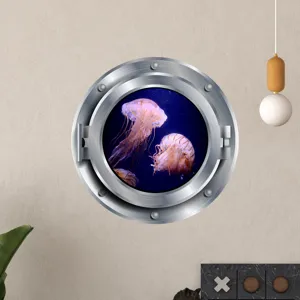 Luminous porthole jellyfish wall sticker for kids room home decor self-adhesive