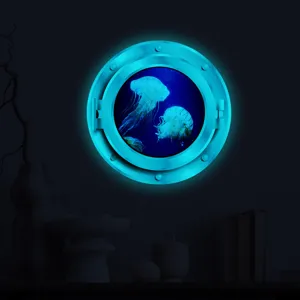 Detailed view of the glowing porthole jellyfish wall sticker, perfect for kids room decor.