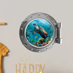 Ocean underwater world porthole wall sticker for kids room nursery background decor