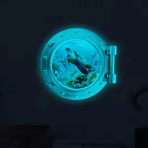 Glow in the dark wall sticker faux porthole turtle underwater scene detail decoration