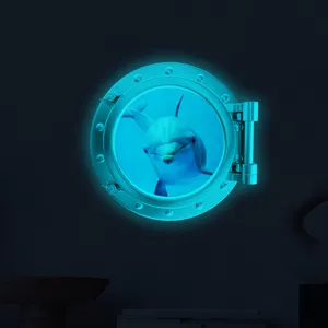 Glow in the dark luminous porthole wall sticker dolphin cartoon kids room decor decal new.