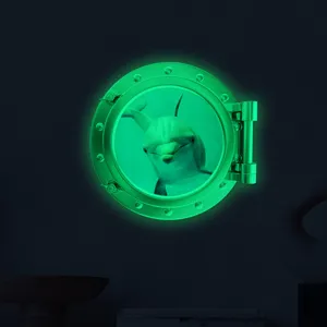 Glow in the dark dolphin porthole wall sticker, luminous sticker for kids room decor.
