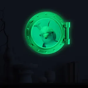 Luminous porthole dolphin wall sticker, glow in the dark vinyl decor for kids bedroom.