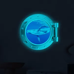 Luminous porthole wall sticker ocean whale glow in the dark kids room background decor