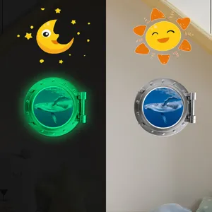 Luminous porthole whale wall sticker day and night glow kids room decor sticker decal