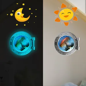Luminous fake window wall sticker 3D underwater jellyfish glowing cartoon kids room decor