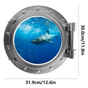 3D underwater shark porthole wall sticker for kids room background decoration self adhesive