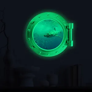 Luminous 3D Porthole Wall Sticker Glow in The Dark Shark Window Decal for Kids Room Decor