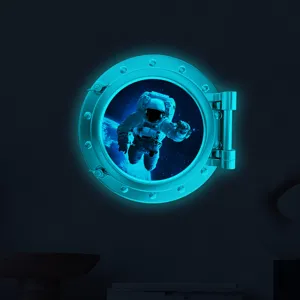 Glow in the dark 3D porthole astronaut wall sticker for kids room bedroom home decoration