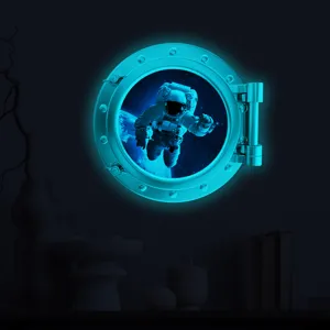 Luminous porthole wall sticker astronaut space glowing window sticker for kids room decor