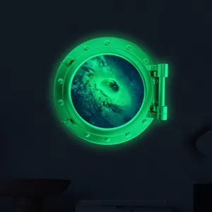 Luminous Fake Window Space Animal Wall Sticker Kids Room Kindergarten Background Decor Glow in The Dark PVC Wall Decal