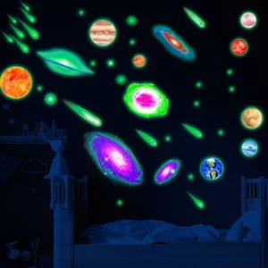 Leuchtende Galaxie Wandaufkleber im Dunkeln, fluoreszierende Sterne Planeten für Kinderzimmer.