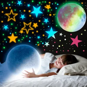 Glow in the dark luminous wall stickers colorful stars dots moon for kids bedroom decor.