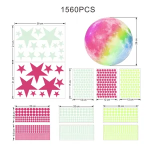 1560pcs luminous wall stickers set glowing stars dots and colorful moon for kids room decor