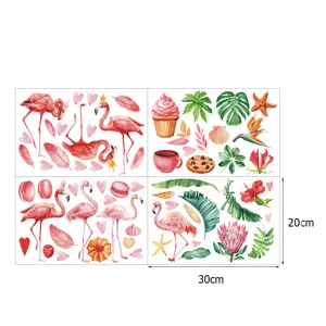 Sticker mural flamand rose aquarelle feuilles tropicales déco chambre enfant 30x20cm