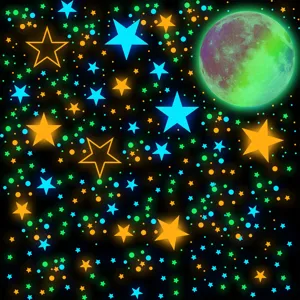 Colorful glow in the dark stars and moon wall stickers for kids bedroom decor ceiling.