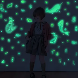 Adesivi murali sirena mondo marino fosforescenti per cameretta bambini, decorazioni verdi.