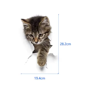 3D broken wall cat wall sticker removable cute kitty toilet decal home decor 28x19cm