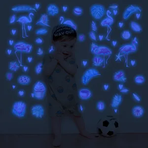 Autocollants muraux flamant rose lumineux pour chambre d'enfant autocollants fluorescents.