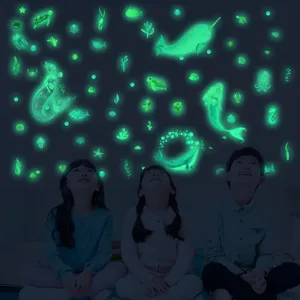 Autocollants muraux sirène océan phosphorescents pour chambre d'enfant décoration murale.