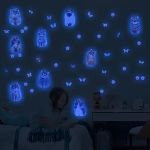 Autocollants muraux chats et papillons phosphorescents deco chambre enfant neon