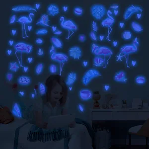Autocollants muraux flamant rose phosphorescents pour chambre d'enfant, déco lumineuse.