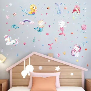 Jolis autocollants muraux sirène licorne décoration lumineuse pour chambre d'enfant