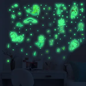 Stickers muraux sirène licorne phosphorescents autocollants luminescents chambre enfant