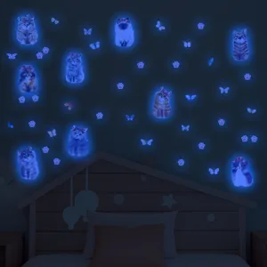 Stickers muraux chat lumineux fluorescents décoration de chambre pour les enfants details