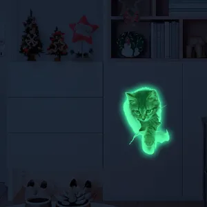 Glow in the Dark 3D Broken Wall Cat Wall Sticker Luminous Fluorescent Decal Home Decor