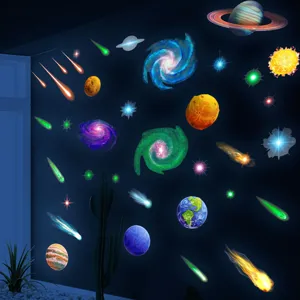 Leuchtende Weltall Wandaufkleber leuchtende Planeten Sterne und Meteore fuer Kinderzimmer