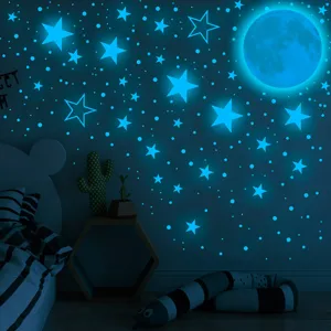 Autocollants muraux lune et étoiles lumineuses phosphorescents déco chambre d'enfant.