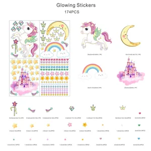 Stickers muraux licorne château phosphorescents 174pcs décoration chambre enfant déco