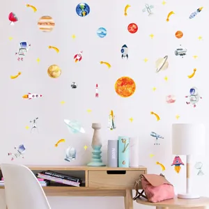 Stickers muraux espace pour chambre d'enfant, décors amovibles planètes et astronautes.
