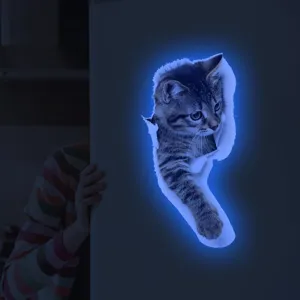 3D luminous cat wall sticker glow in dark toilet decal cute broken wall home decor